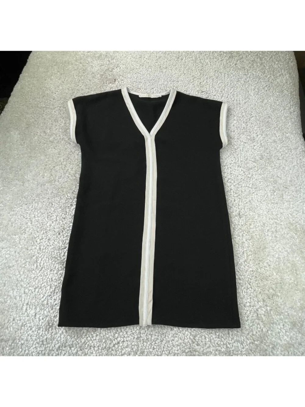 Marie Oliver Andi Crepe Dress Black Cream Trim Womens XS